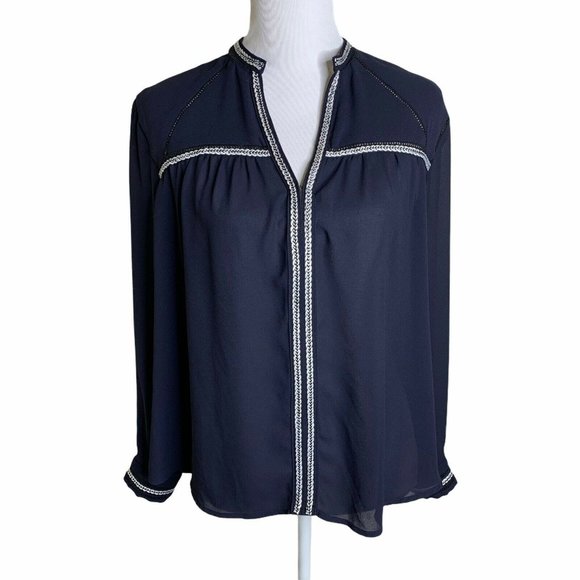 GREYLIN Split Neck Long Sleeve Crochet Trim Blouse - Picture 11 of 11